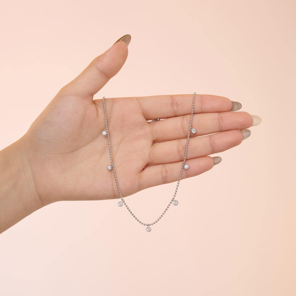 Beaded Crystal Station Rhodium-Plated Necklace