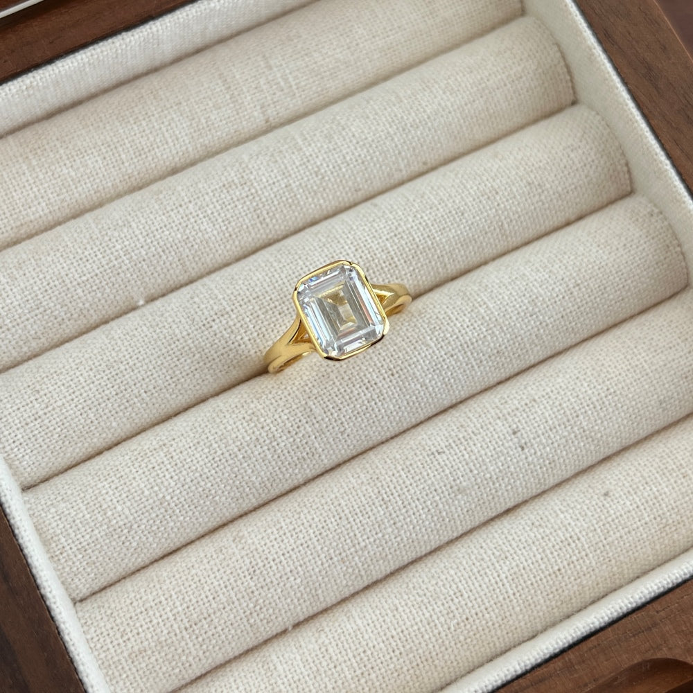 Emerald Bezel Rhodium-Plated Ring