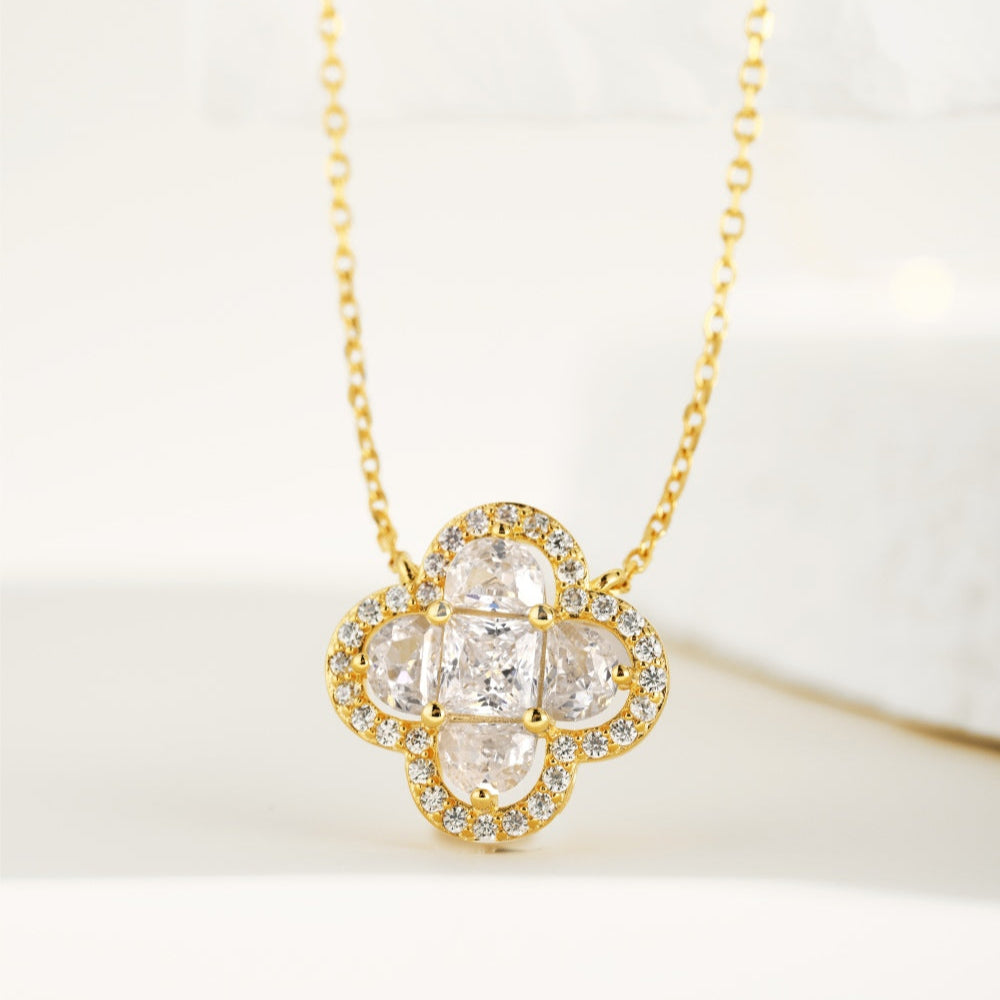 Big Clover Crystal Rhodium-Plated Necklace
