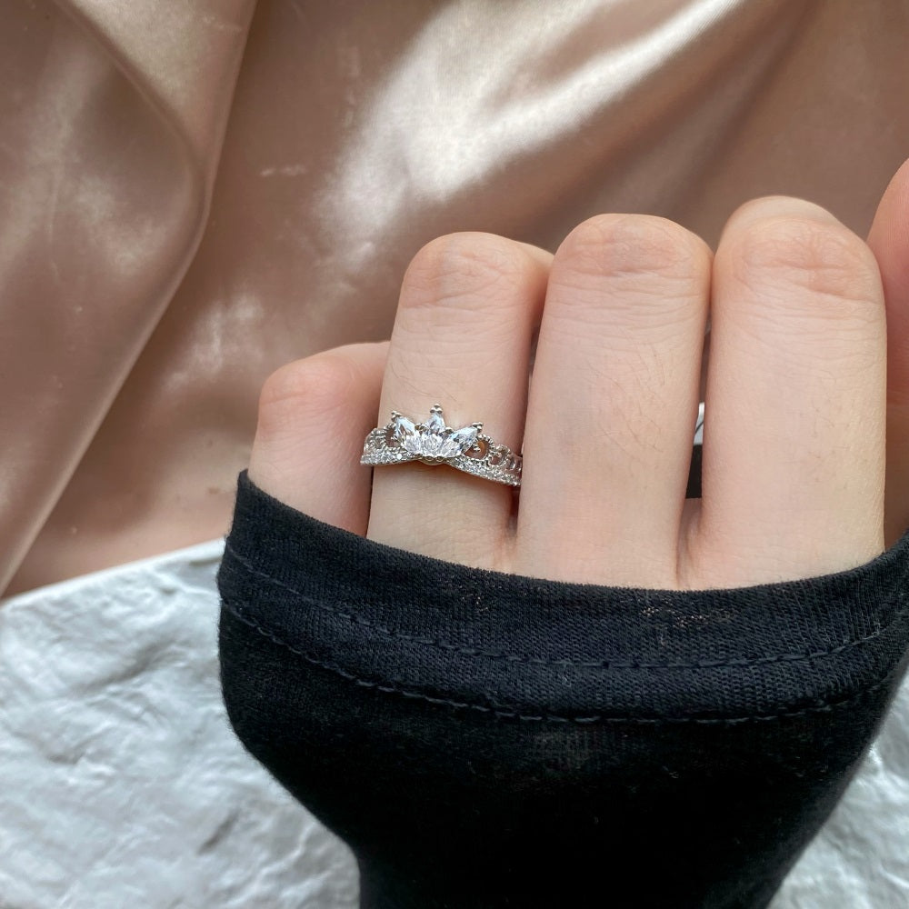 Princess Tiara Rhodium-Plated Ring