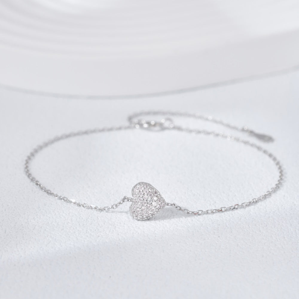 Pink Heart Crystal Rhodium-Plated Bracelet