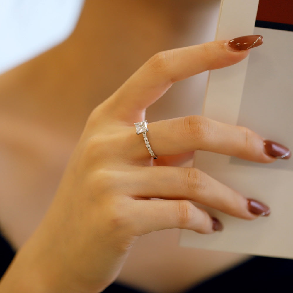 Princess Cut Rhodium-Plated Ring