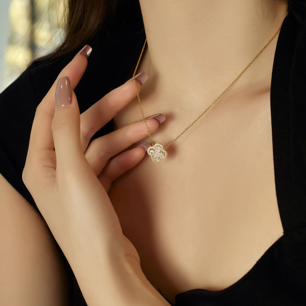 Big Clover Crystal Rhodium-Plated Necklace