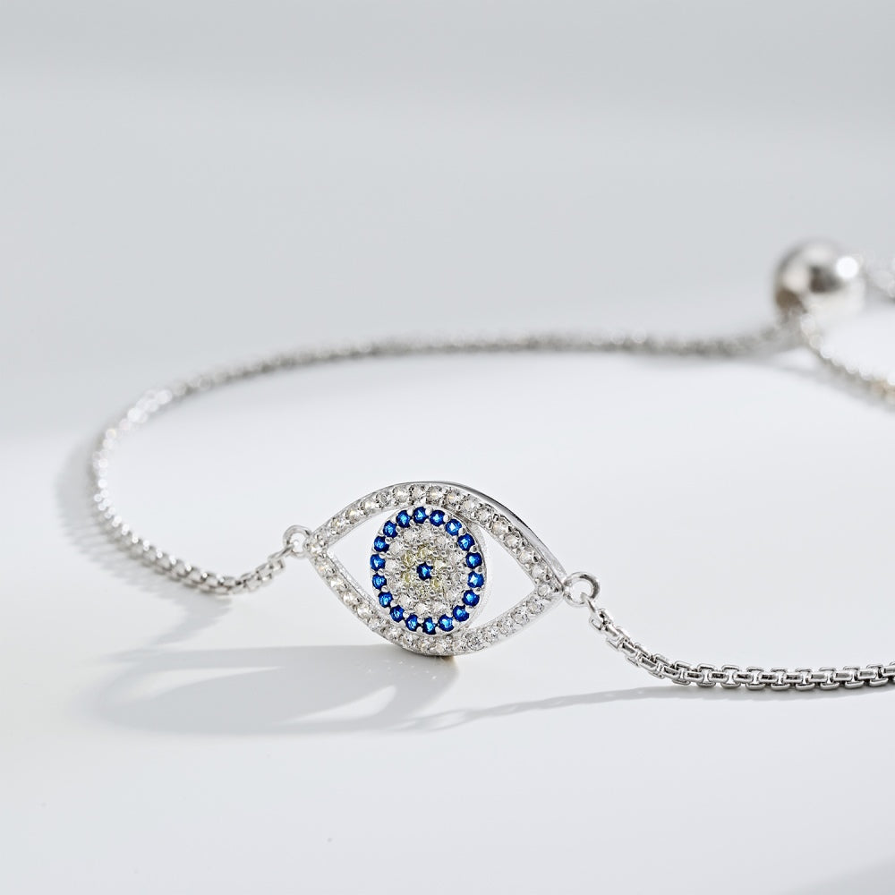 Adjustable Evil Eye Crystal Rhodium-Plated Bracelet
