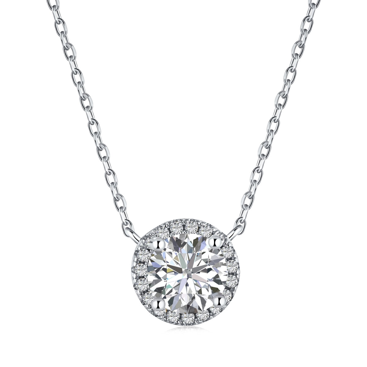 Minimalist Crystal Round Rhodium-Plated Necklace