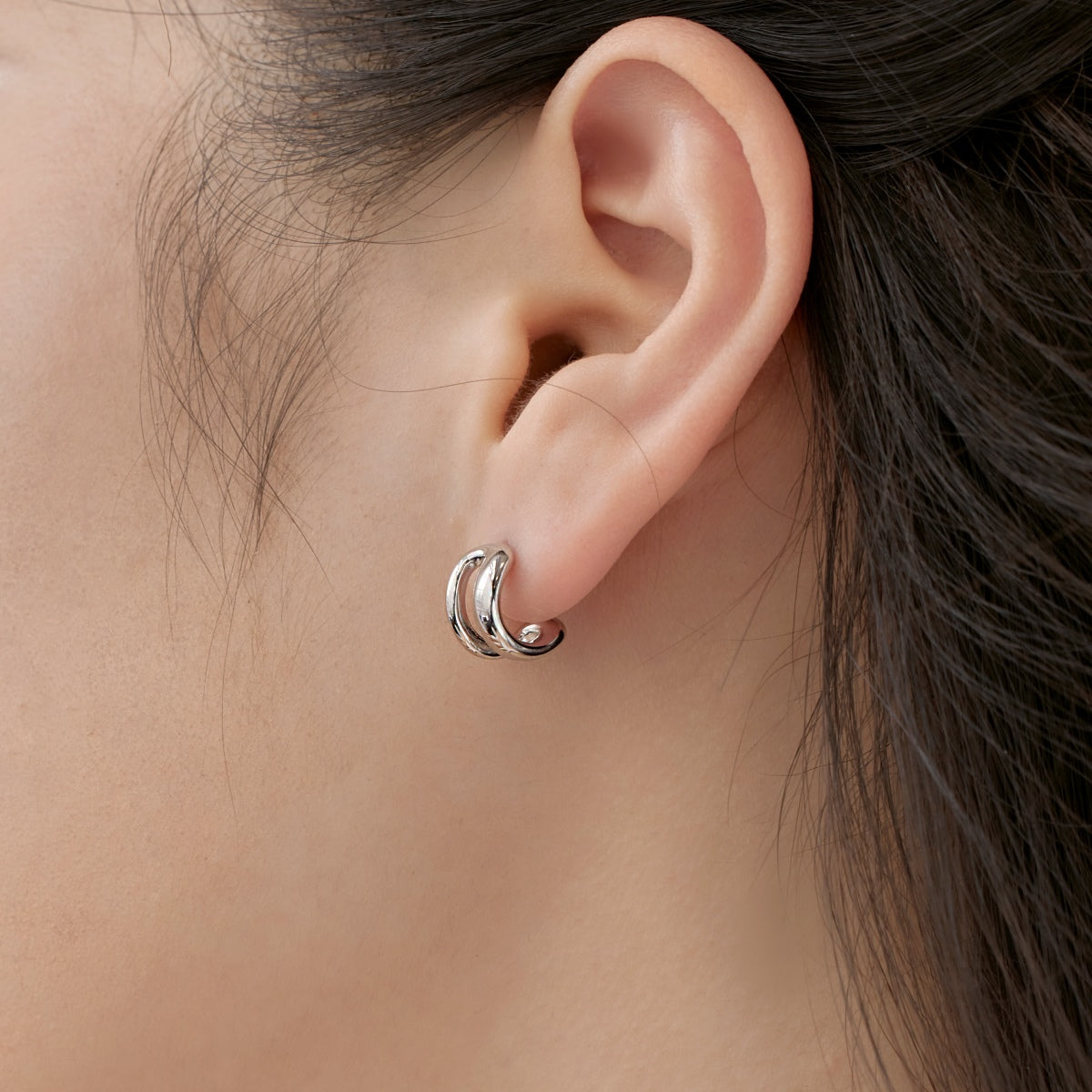 Bean Rhodium-Plated Hoop Earrings