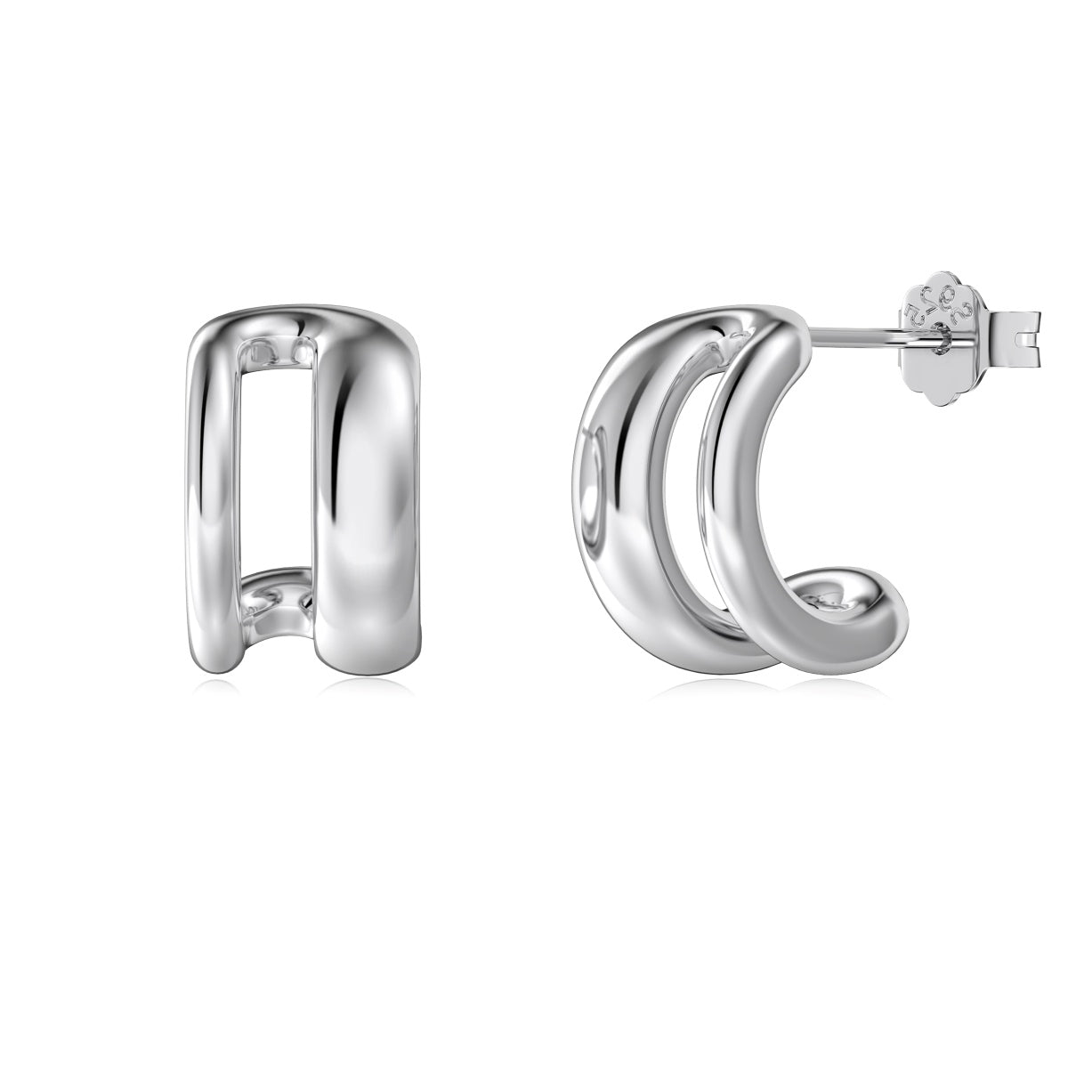Bean Rhodium-Plated Hoop Earrings