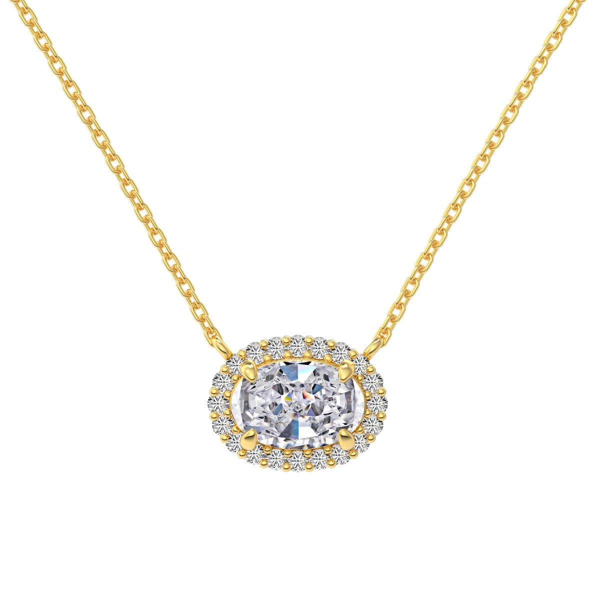 Oval Halo Horizontal Rhodium-Plated Necklace