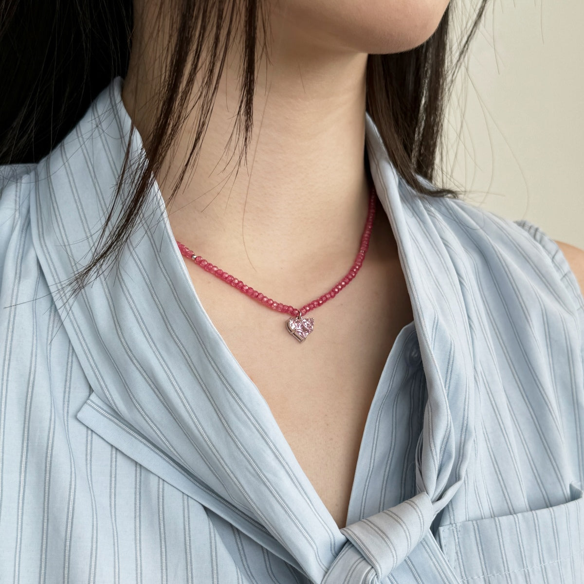 Beaded Clover Rhodium-Plated Necklace