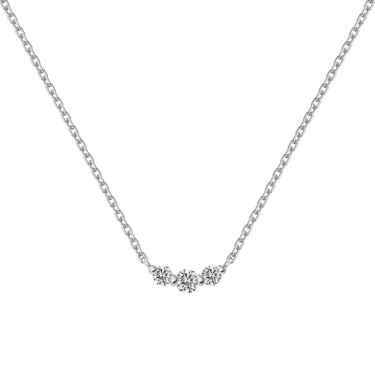 Minimalist Three Stone Rhodium-Plated Necklace