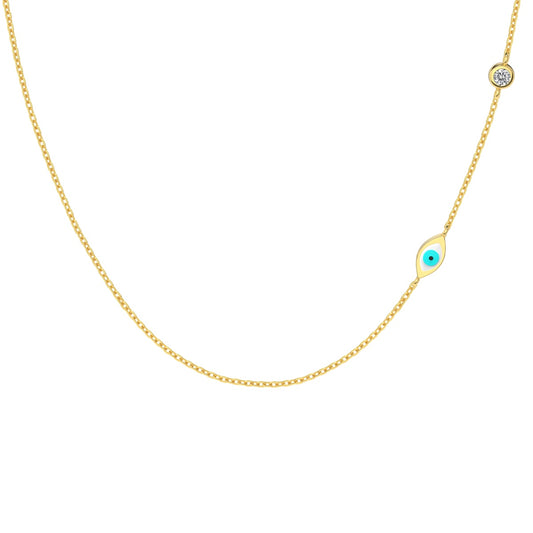 Evil Eye Bezel Rhodium-Plated Necklace