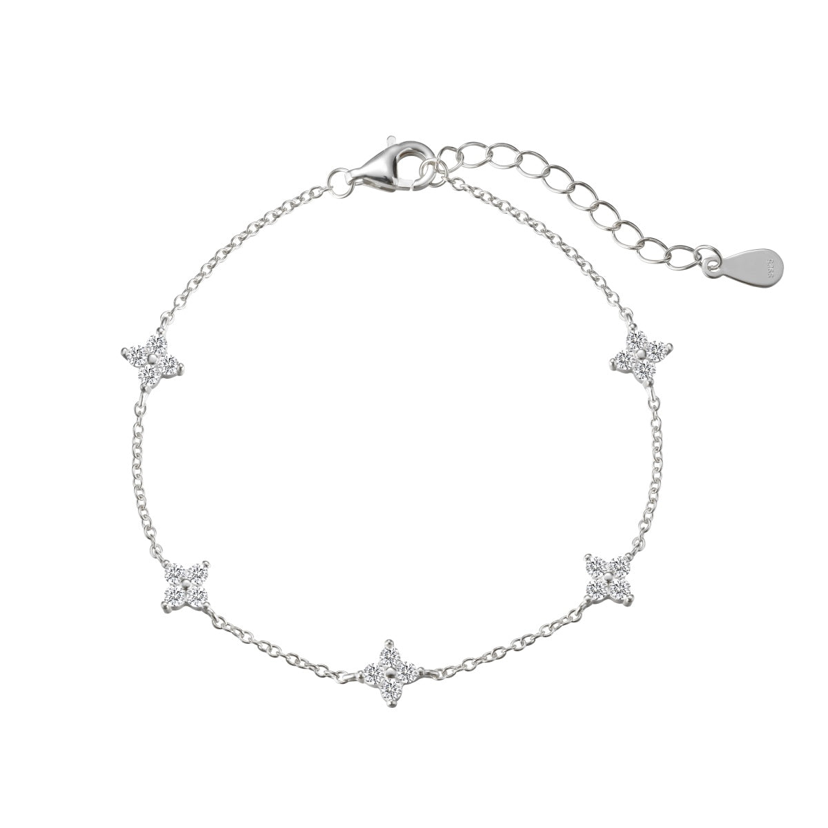 Crystal Flower Rhodium-Plated Bracelet