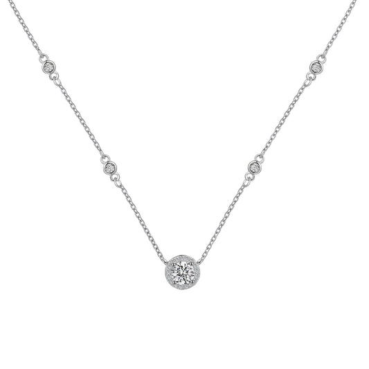 Crystal Round Donut Rhodium-Plated Necklace