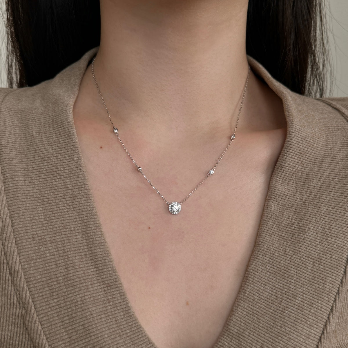 Crystal Round Donut Rhodium-Plated Necklace