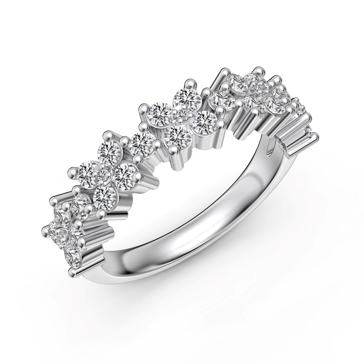 Half Flower Eternity Rhodium-Plated Ring