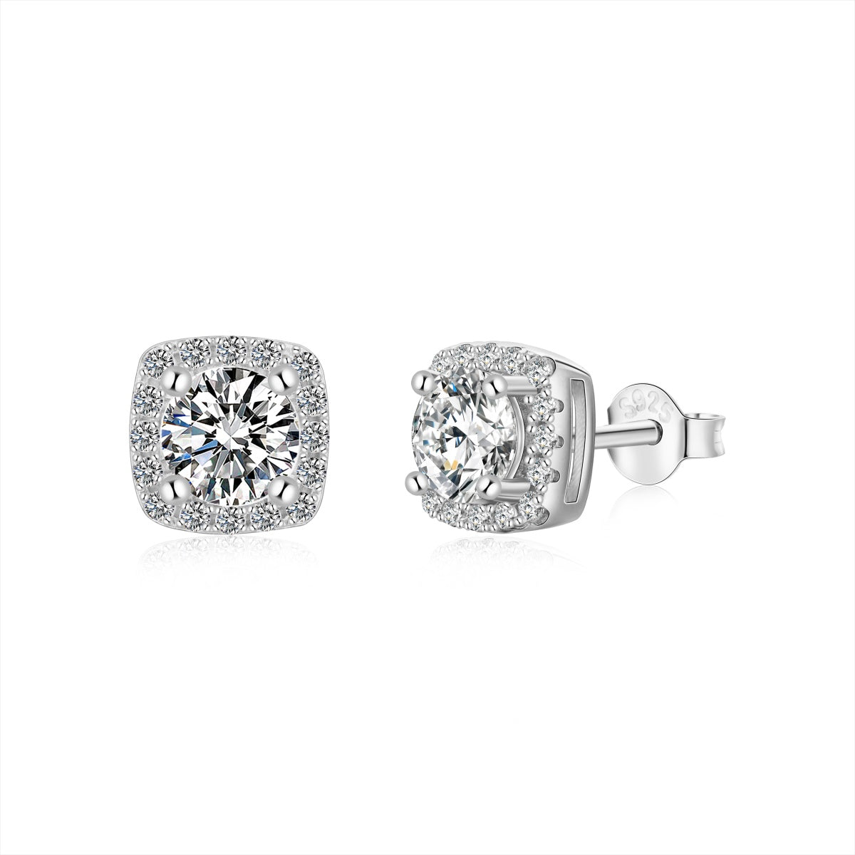 Square Crystal Rhodium-Plated Stud Earrings