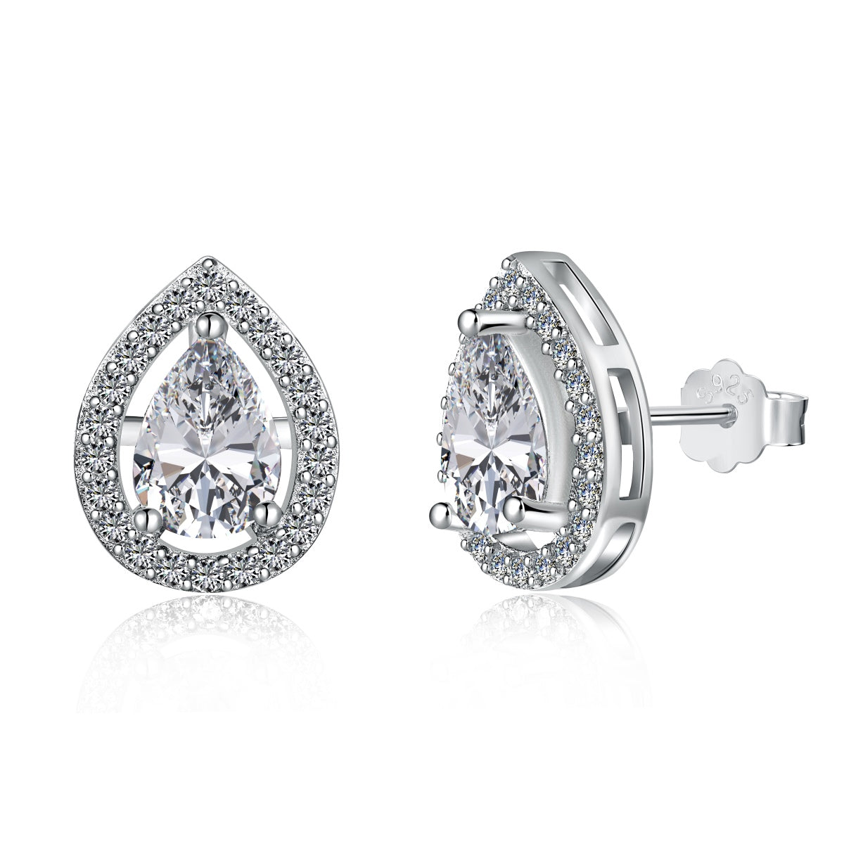 Crystal Pear Rhodium-Plated Stud Earrings