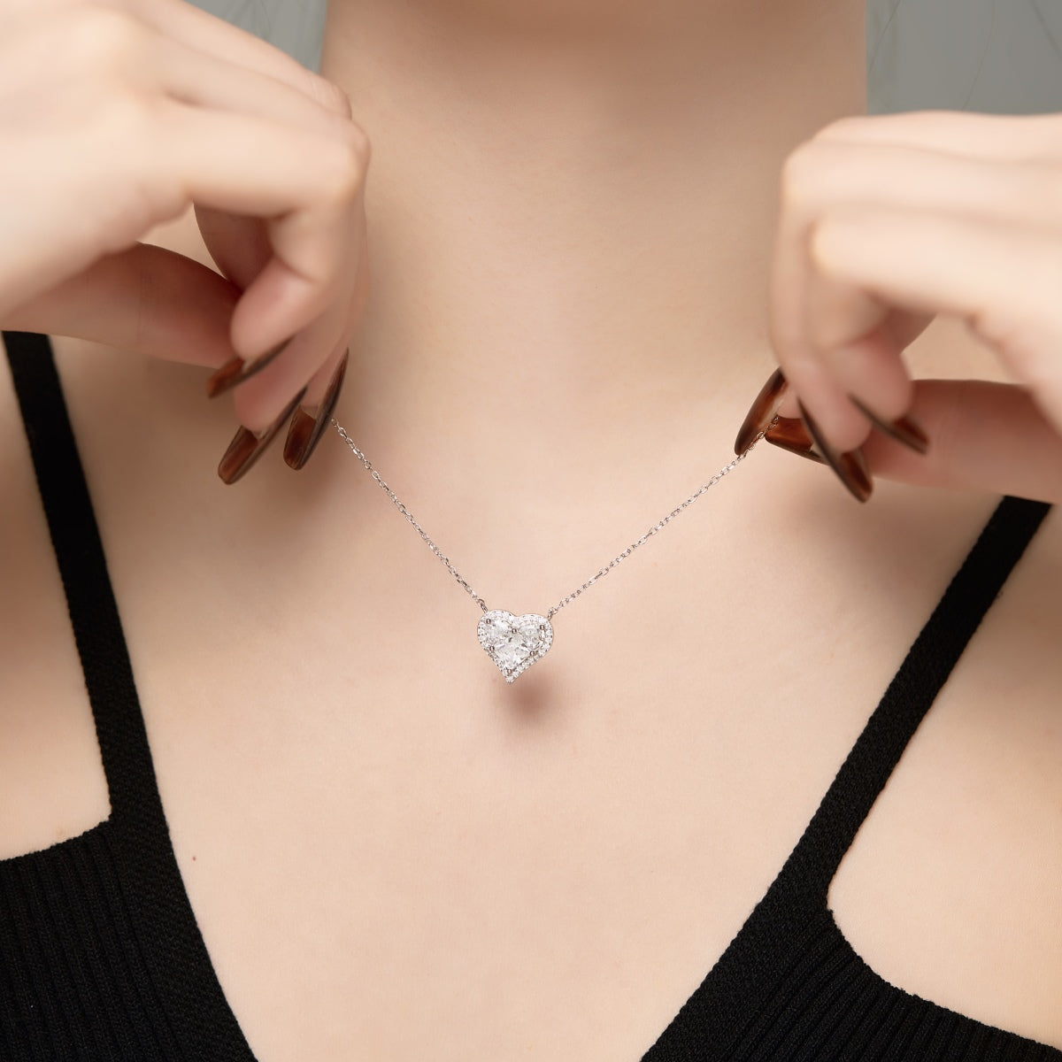 Crystal Heart Rhodium-Plated Silver Necklace