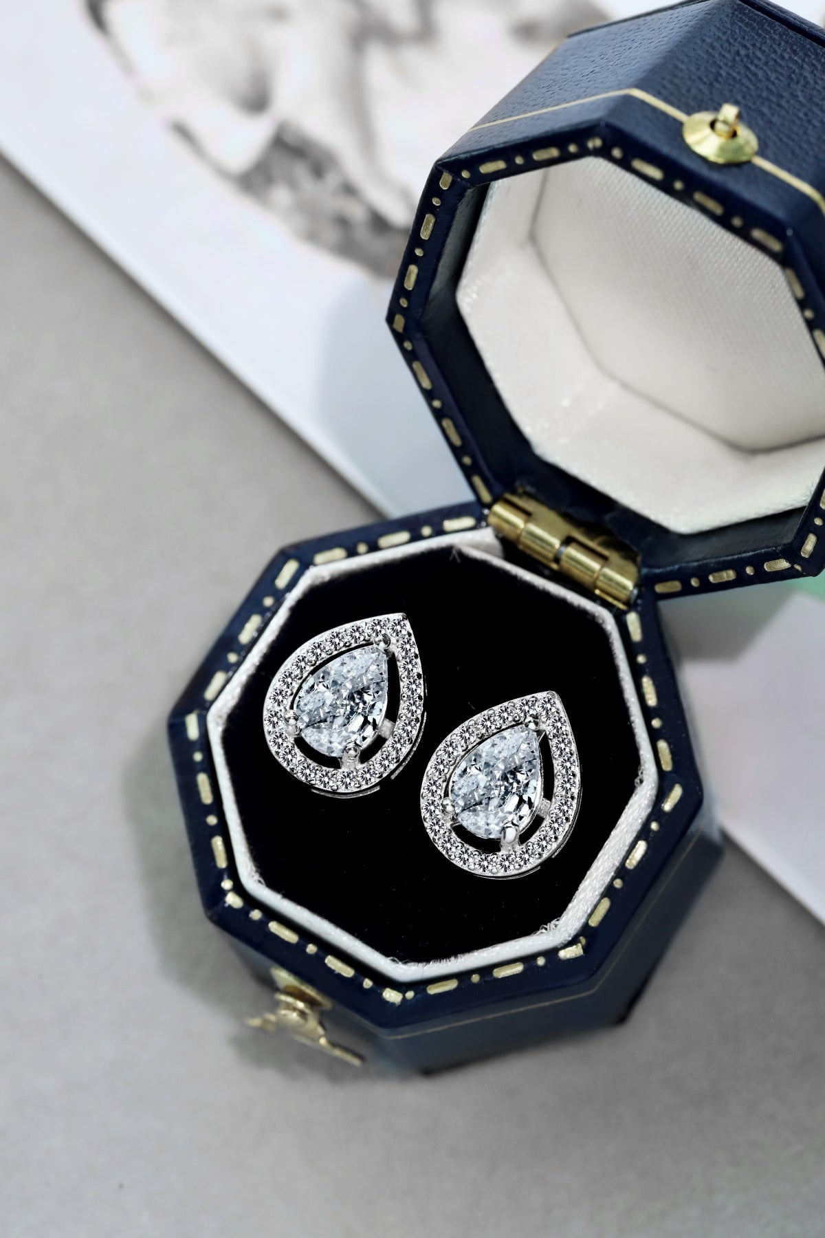 Crystal Pear Rhodium-Plated Stud Earrings