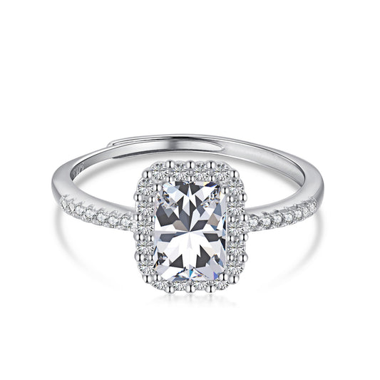 Radiant Halo Adjustable Rhodium-Plated Ring