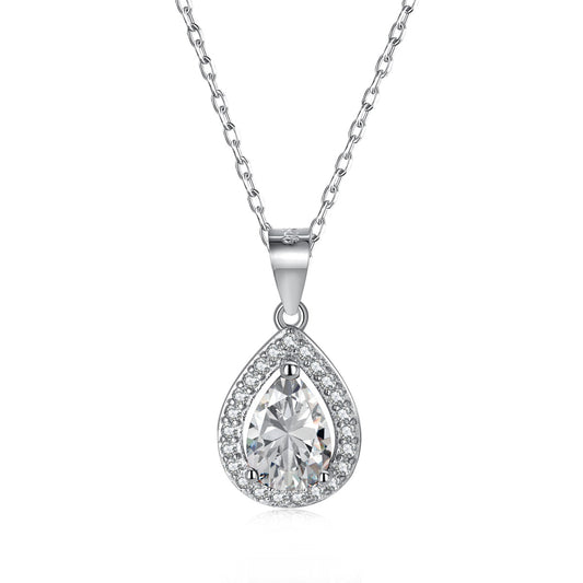 Pear Halo Crystal Rhodium-Plated Necklace