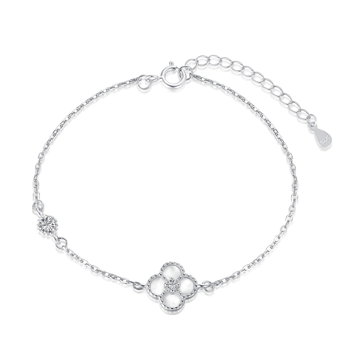 Mini Mother of Pearl Clover Rhodium-Plated Bracelet