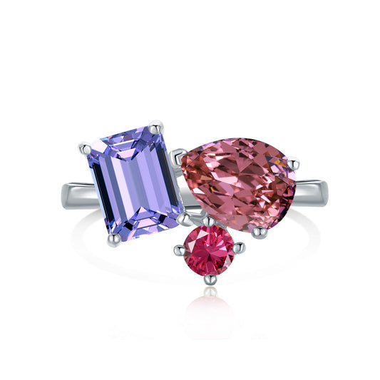 You and Me Three-Stone Rhodium-Plated Ring