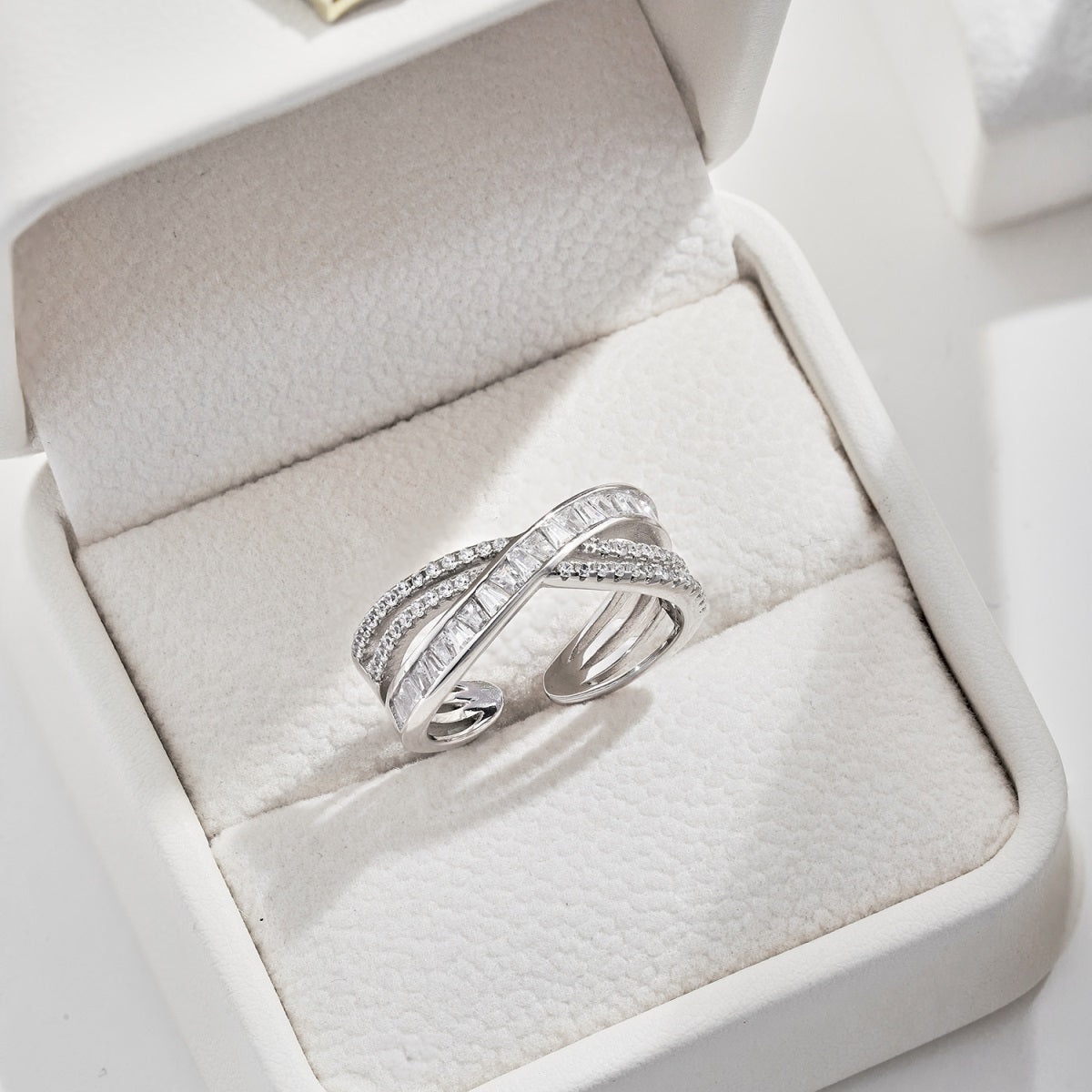 Crystal Overlap Rhodium-Plated Ring