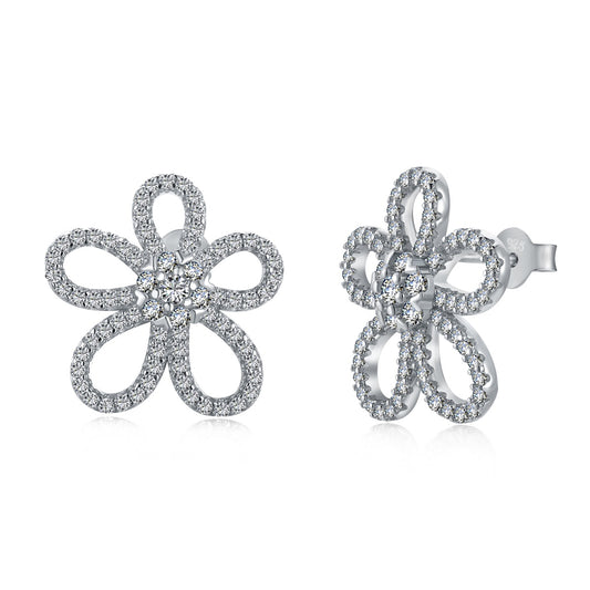 Open Flower Rhodium-Plated Stud Earrings