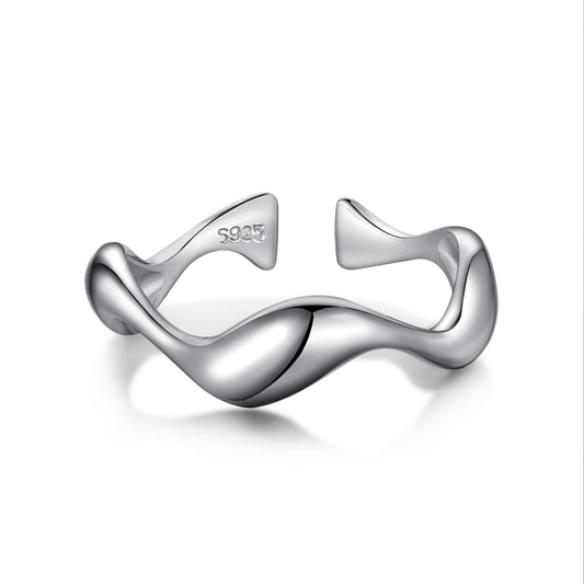 Wave Adjustable Rhodium-Plated Ring