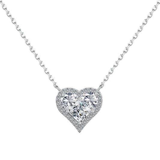 Crystal Heart Rhodium-Plated Silver Necklace