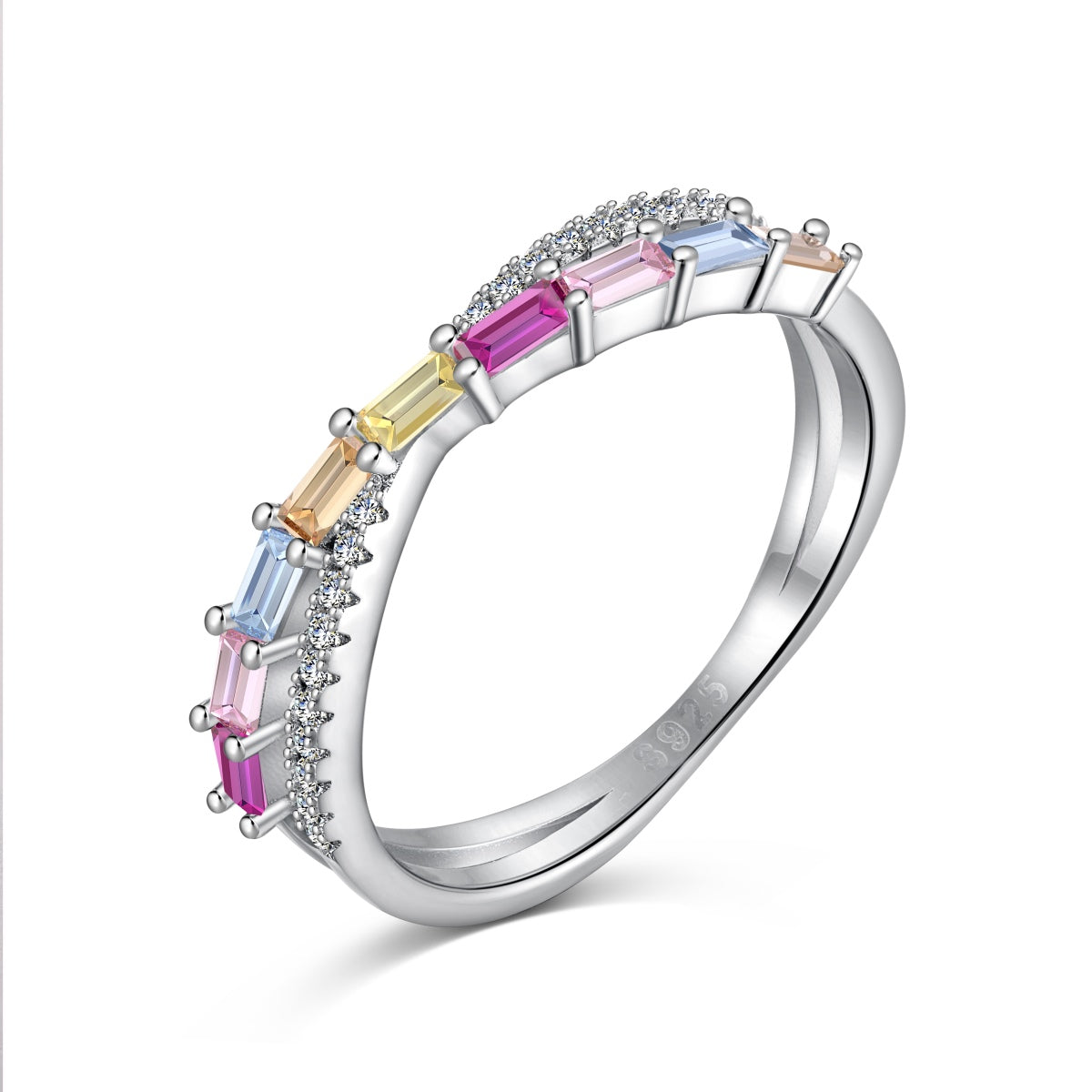 Muticolor Pastel Overlap Rhodium-Plated Ring