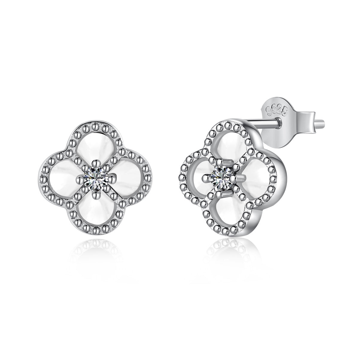 Mini Mother of Pearl Clover Rhodium-Plated Earrings