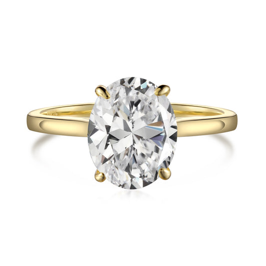 Oval Cut Plain Band Rhodium-Plated Ring