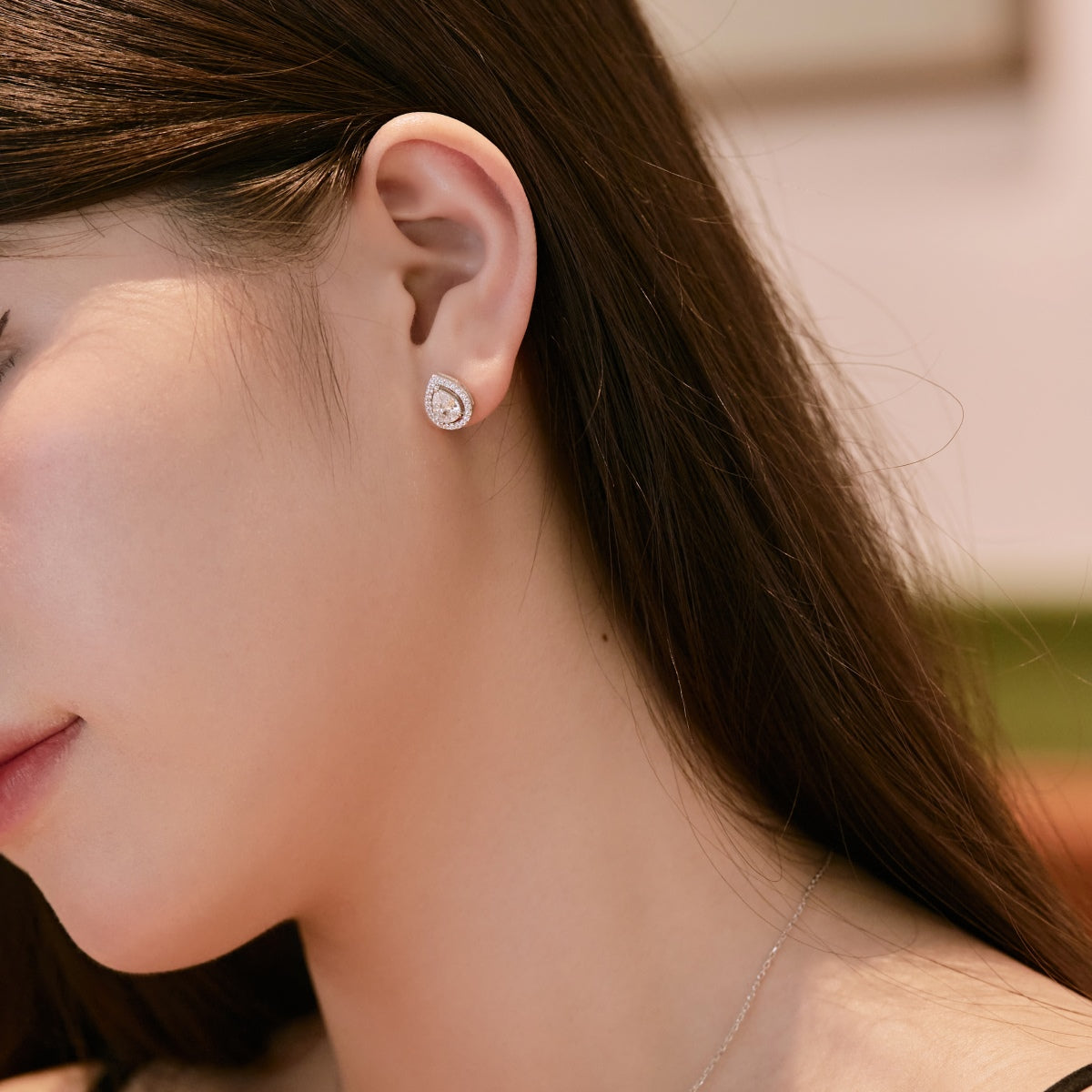 Crystal Pear Rhodium-Plated Stud Earrings