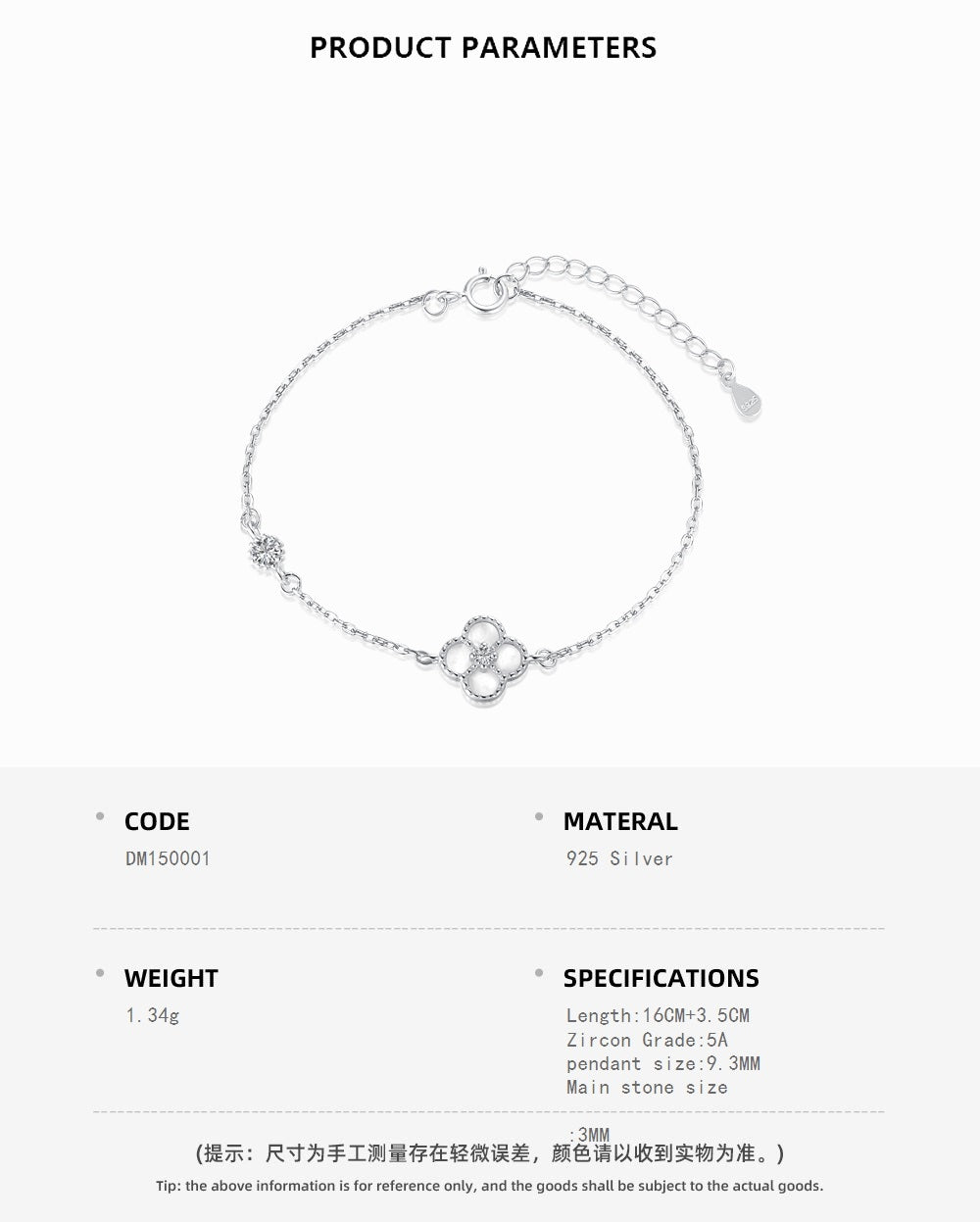 Mini Mother of Pearl Clover Rhodium-Plated Bracelet