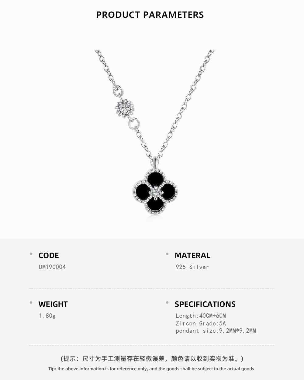 Mini Black Onyx Clover Rhodium-Plated Necklace