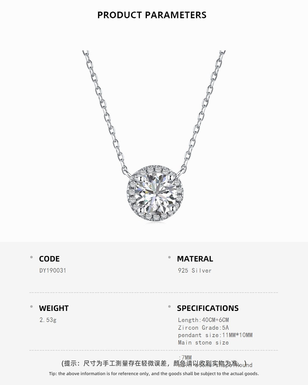 Minimalist Crystal Round Rhodium-Plated Necklace