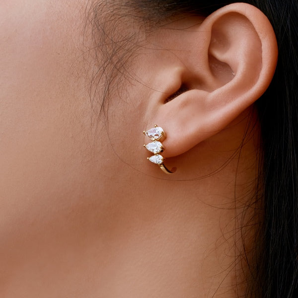 Crystal C Rhodium-Plated Hoop Stud Earrings