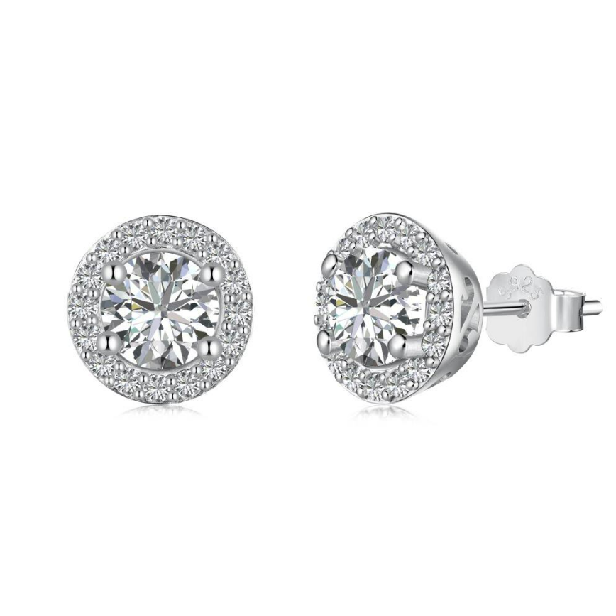 Premium Crystal Round Rhodium-Plated Stud Earrings