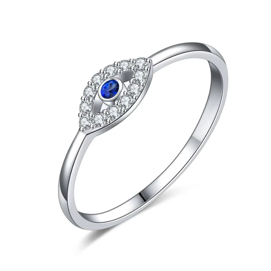 Minimalist Evil Eye Rhodium-Plated Ring