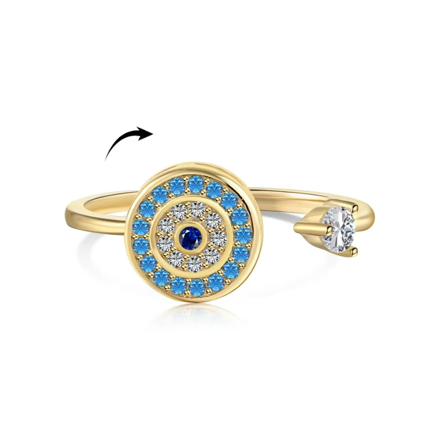 Evil Eye Fidget Rhodium-Plated Ring