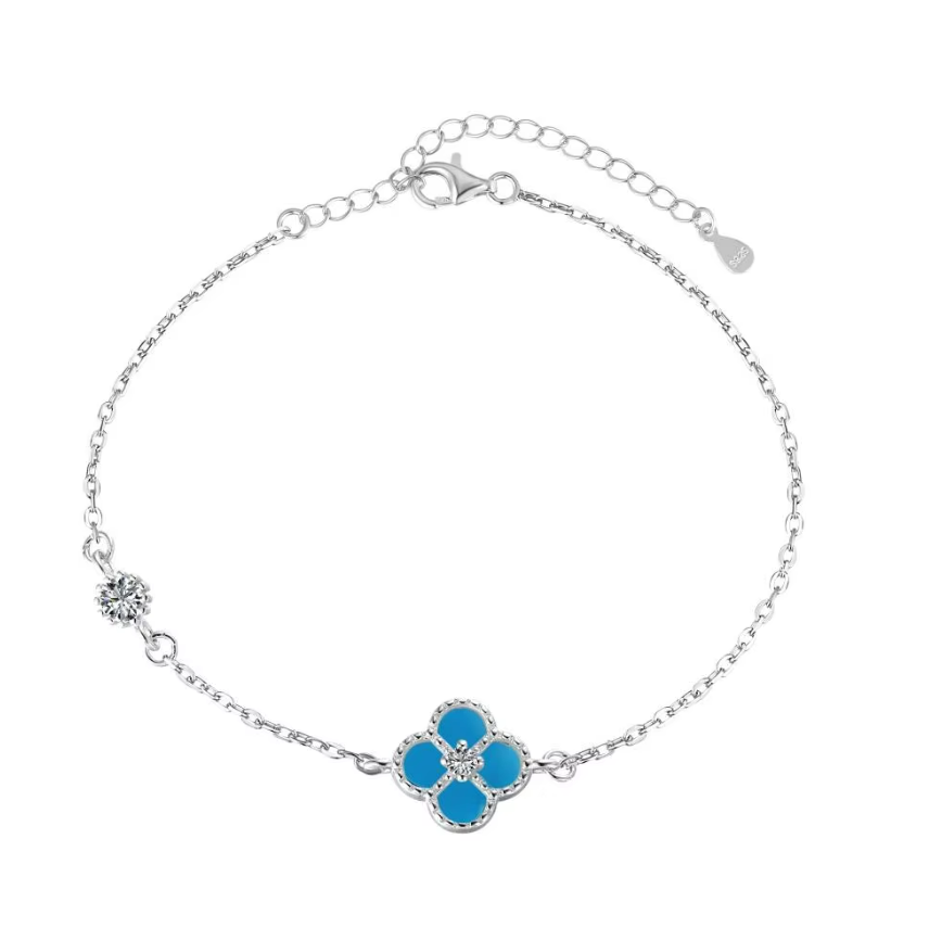 Blue Mini Clover Rhodium-Plated Bracelet