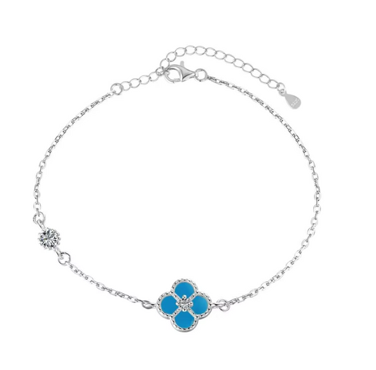 Blue Mini Clover Rhodium-Plated Bracelet