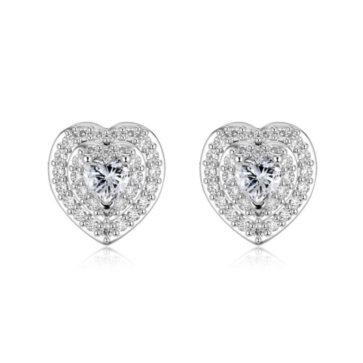 Minimalist Heart Halo Rhodium-Plated Stud Earrings