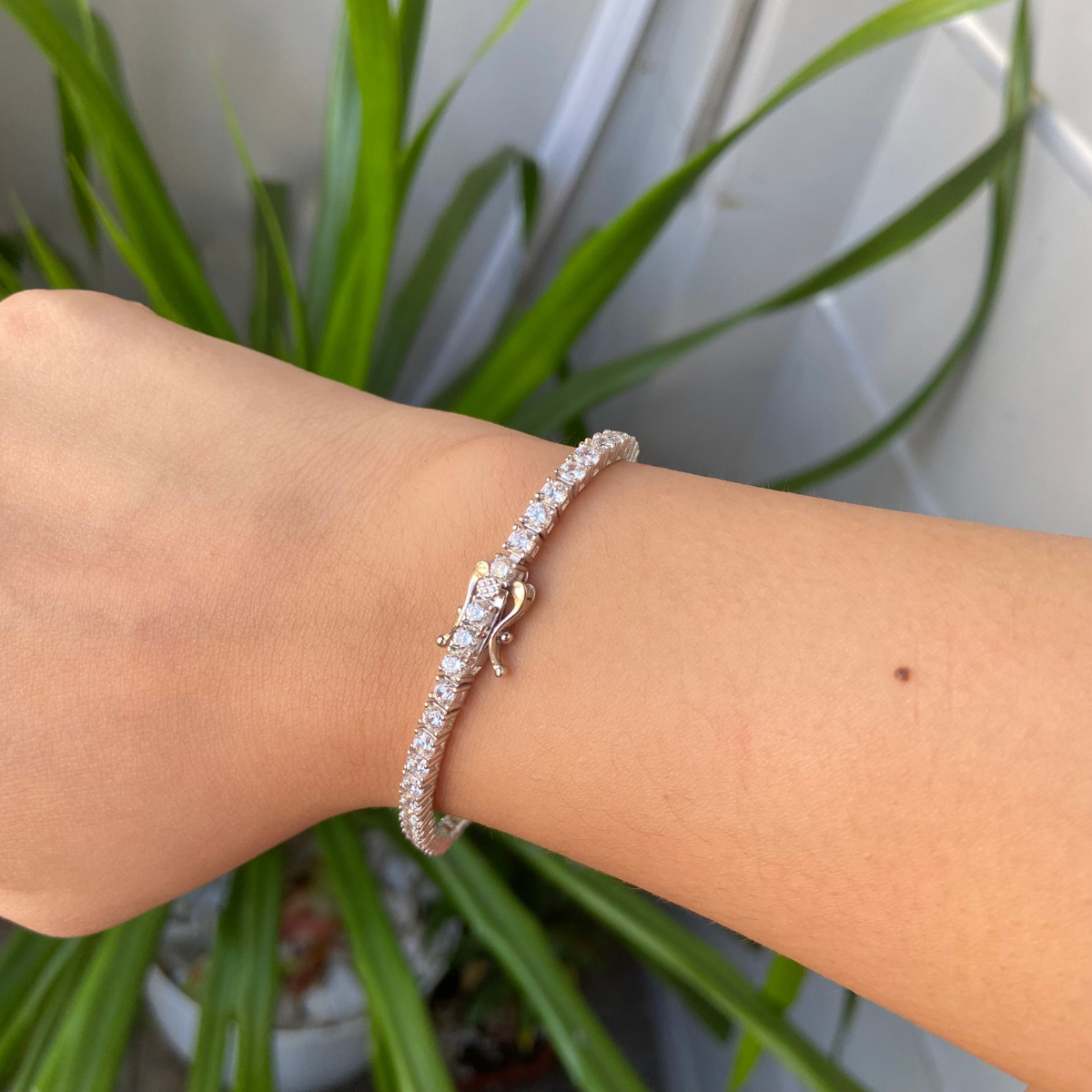 Triple Lock Tennis Rhodium-Plated Bracelet