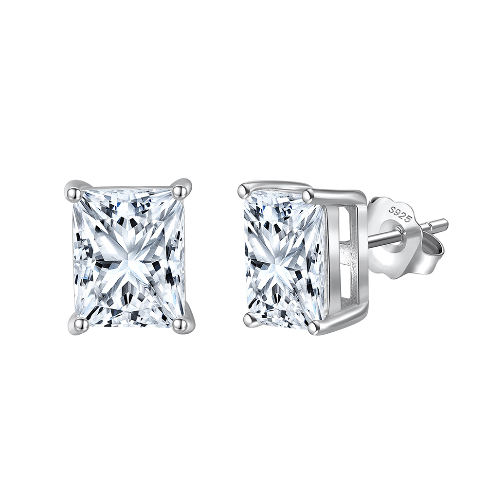 8A Radiant Cut Rhodium-Plated Stud Earrings