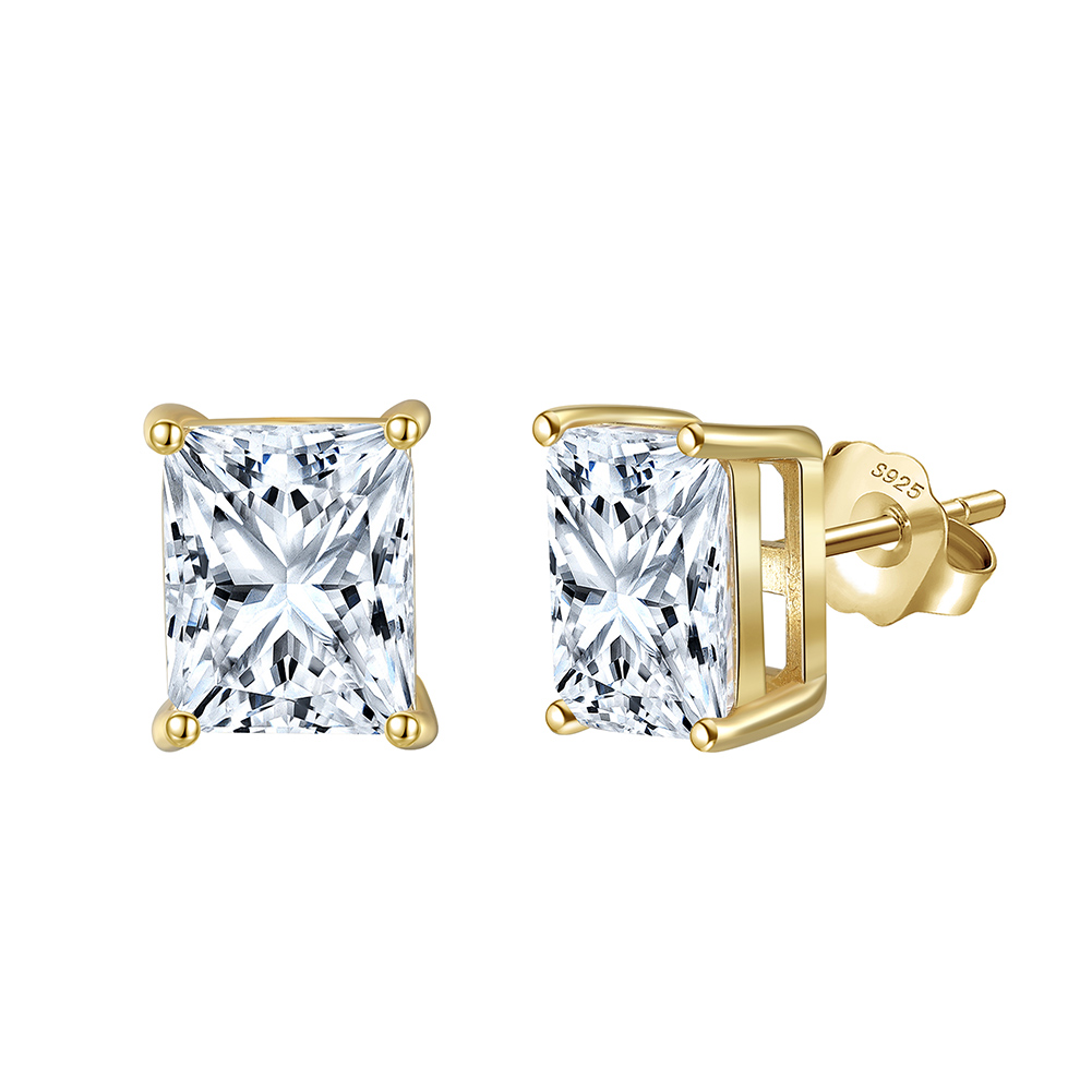 8A Radiant Cut Rhodium-Plated Stud Earrings