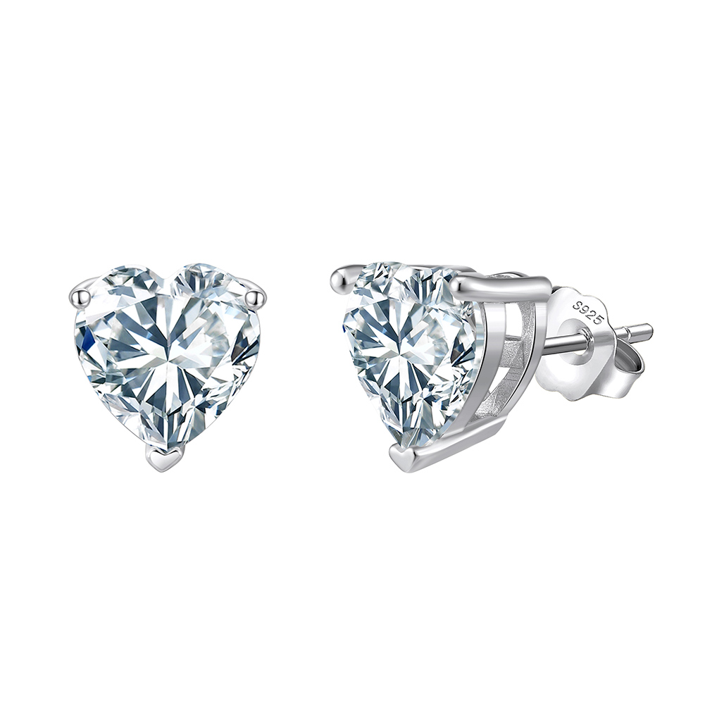 8A Crystal Heart Rhodium-Plated Stud Earrings