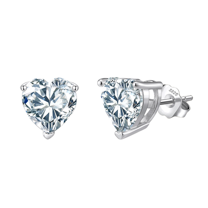 8A Crystal Heart Rhodium-Plated Stud Earrings